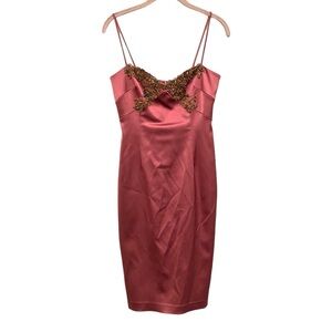 David Meister Mauve Pink Satin Beaded Strapless Cocktail Mini Dress Sz 2